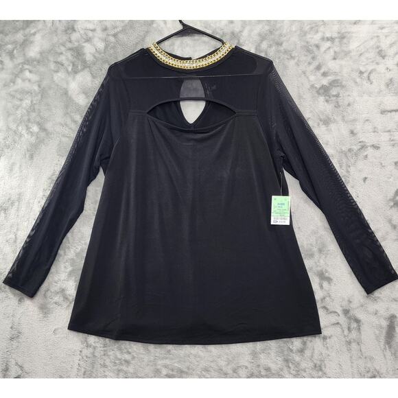 NEW Moa Moa Woman Sheer Jewel Chain Neck Cutout Top Size 1X Black Party Formal - Picture 1 of 11